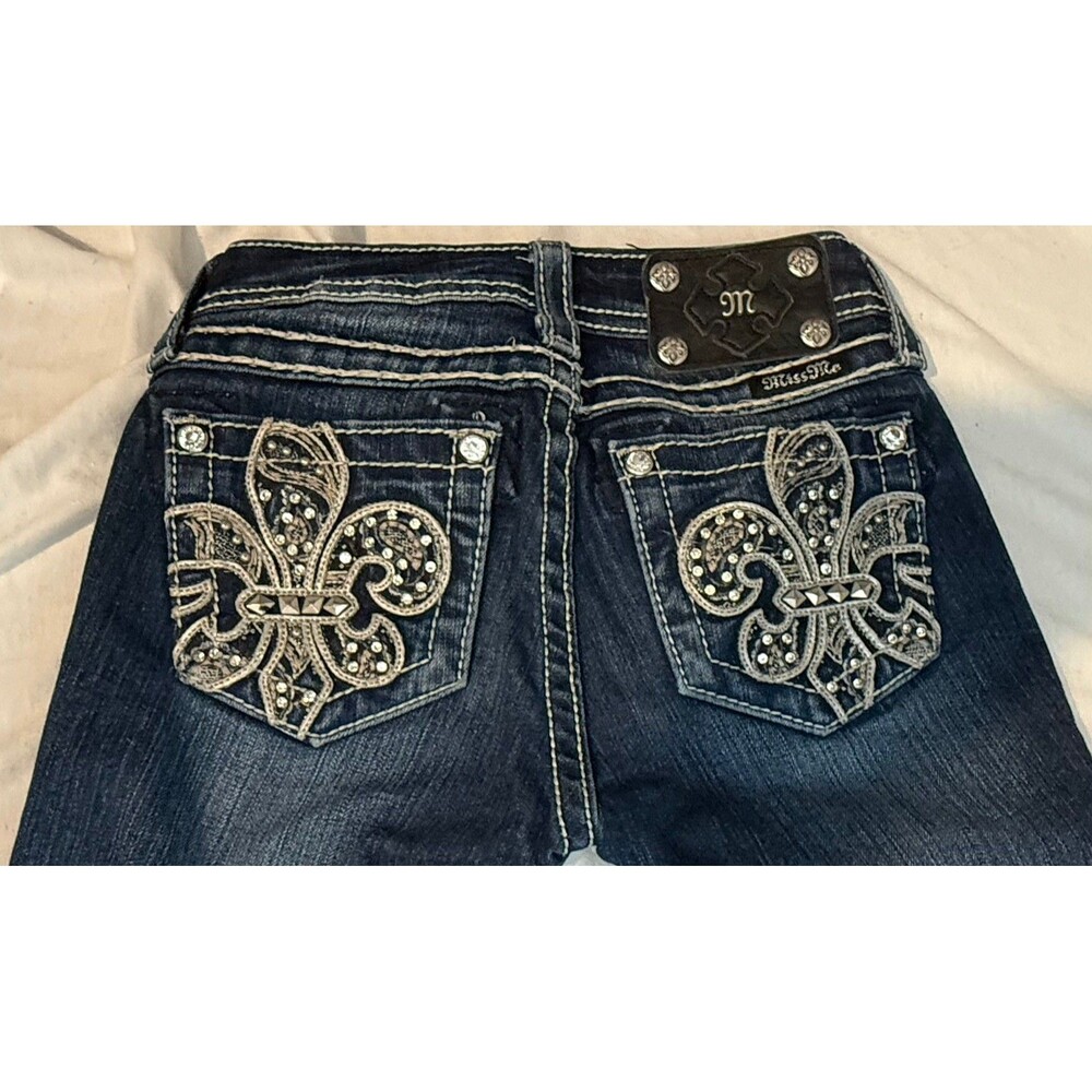 GIRLS MISS ME EXCELLENT JEANS SZ Size 8 Skinny Bling Rhinestone Blue